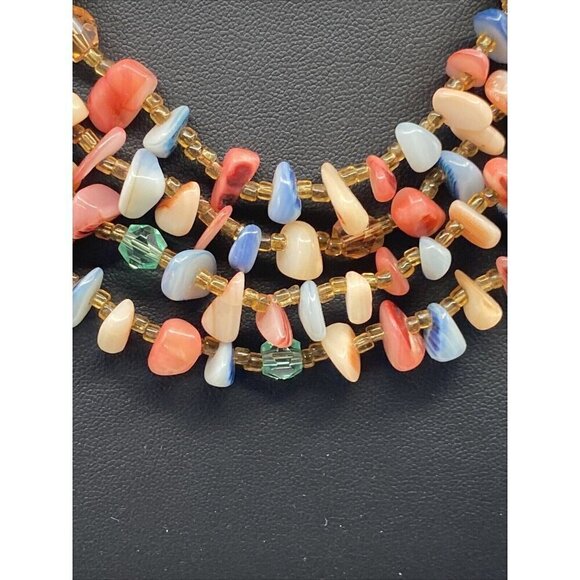 Shell  Necklace Choker Vintage Multi Strands Pastel Colors 13” Japan - Picture 2 of 8